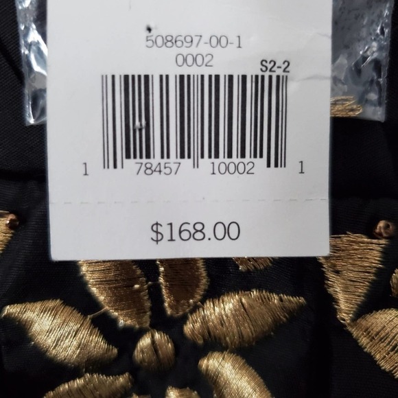 Banana Republic Gold Embroidered Silk Cocktail Dress Black Size 2 - Picture 9 of 9